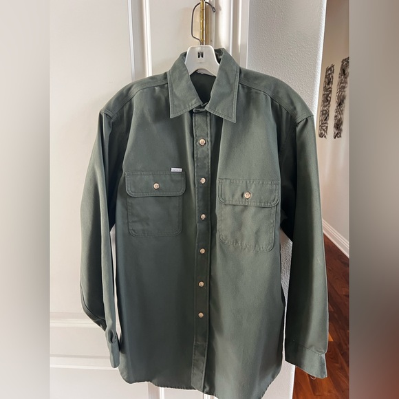 Men’s Medium Dark Olive Green Carhartt Button Down Shirt - Picture 1 of 6